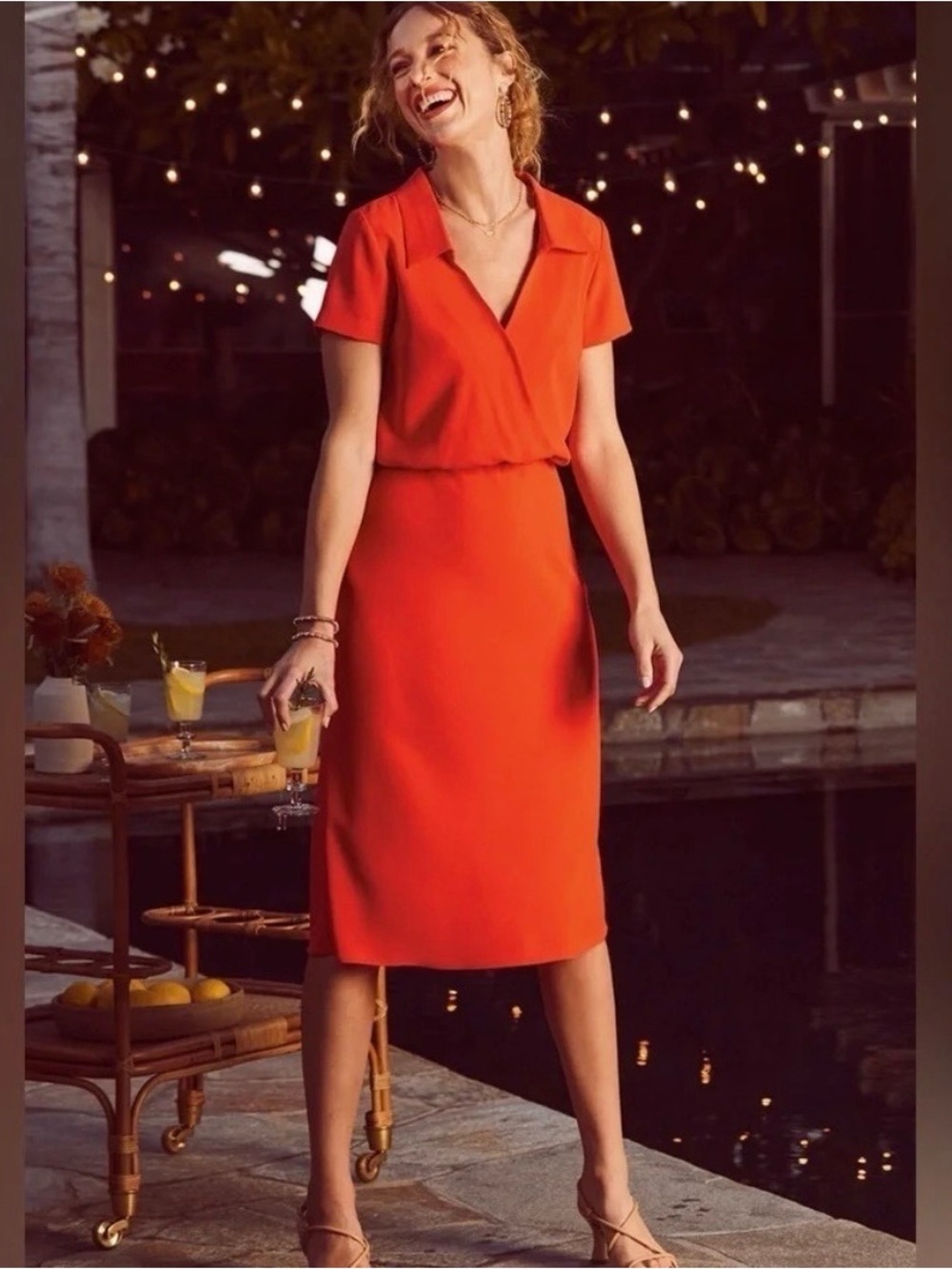 NWT Amanda Uprichard Reya Red Orange Collared Midi Dress Medium